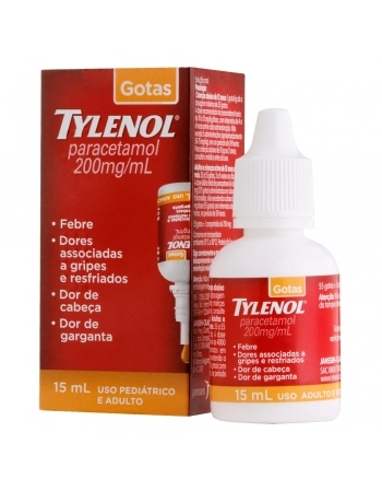 TYLENOL GOTAS JOHNSON & JOHNSON 200MG/ML CAIXA COM 1 FRASCO GOTEJADOR COM 15ML DE SOLUÇÃO DE USO ORAL