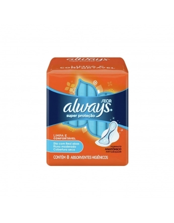 ABSORVENTE COM P&G ABAS SECA SUPER EXTERNO PROTEÇÃO ALWAYS PACOTE 8 UNIDADES