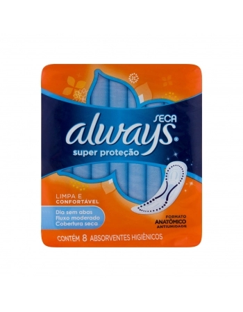 ABSORVENTE SEM P&G ABAS SECA SUPER PROTEÇÃO EXTERNO BÁSICO ALWAYS PACOTE 8 UNIDADES
