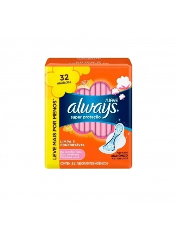 ABSORVENTE COM ABAS P&G SUAVE SUPER PROTEÇÃO ALWAYS PACOTE 32 UNIDADES LEVE MAIS PAGUE MENOS