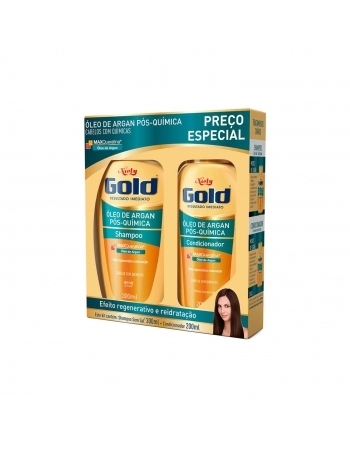 KIT SHAMPOO + CONDICIONADOR NIELY GOLD ÓLEO DE ARGAN PÓS QUÍMICA