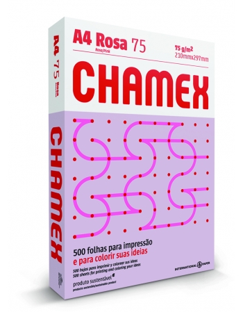 PAPEL CHAMEX COLORS A4 ROSA 10 CAIXA COM 500 FOLHAS