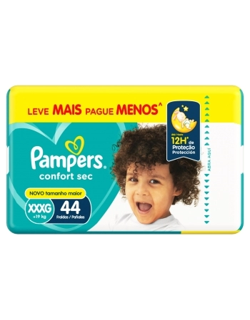 Fralda Descartável Infantil Pampers Confort Sec XXXG Pacote 44 Unidades Leve Mais Pague Menos